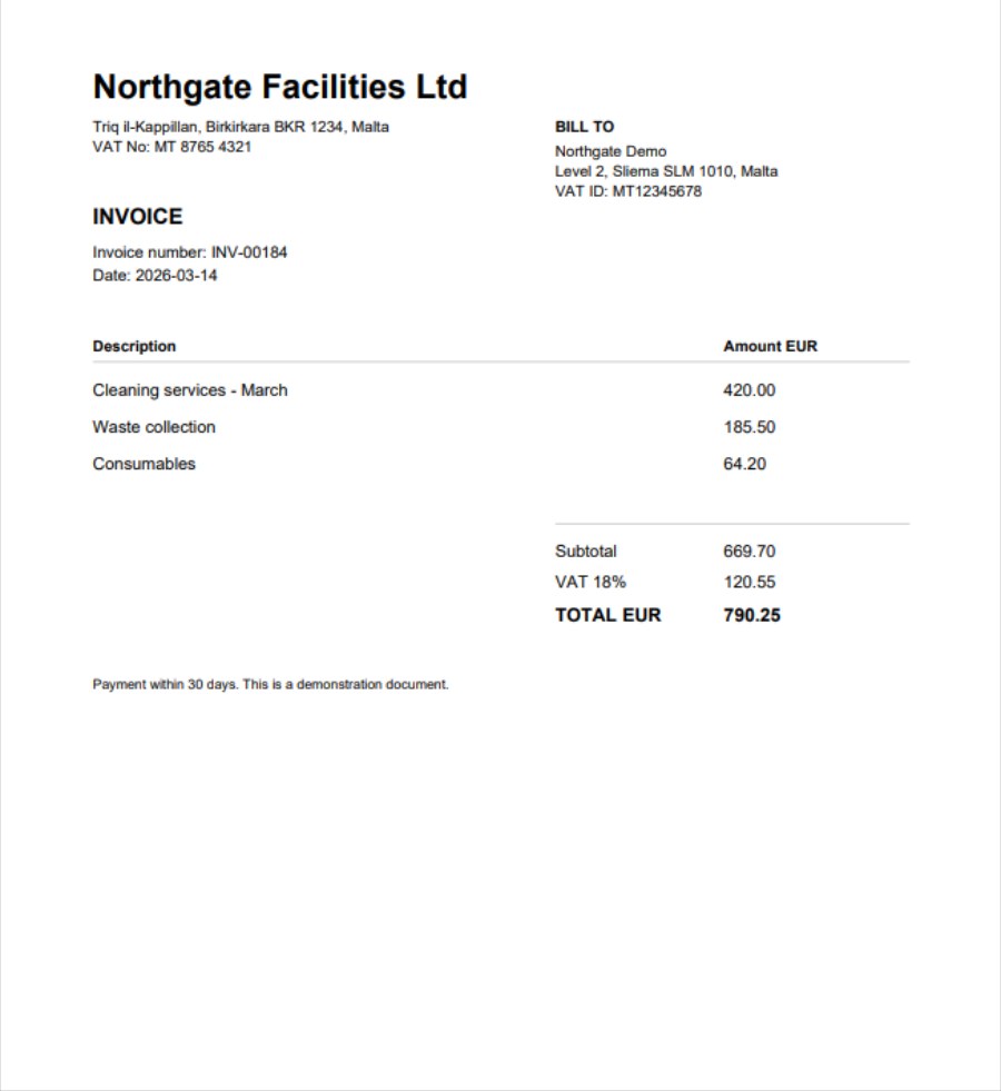 The sample invoice
